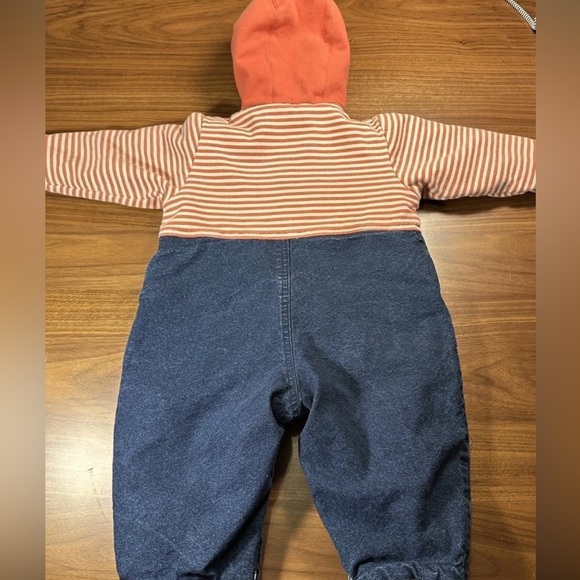 Chicco Baby Snowsuit Hooded Bunting Suit Red/Denim Bear Patch Size 6–12M - Picture 2 of 5